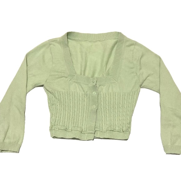 Womens Light Green Dainty Cropped Cardigan Sweater - sz S - Picture 1 of 3